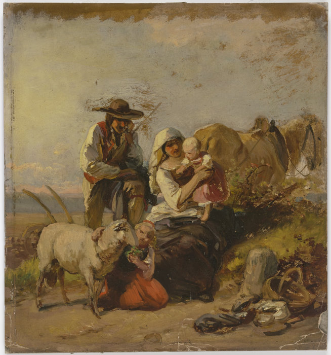 Bauernfamilie mit Pferd und Ziege auf dem Feld à Jakob Becker