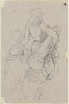 Frau mit Kind und einer Garbe unter dem linken Arm