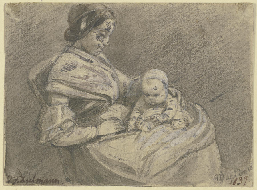 Junge Frau, auf dem Schoß ein kleines Kind haltend à Jakob Furchtegott Dielmann