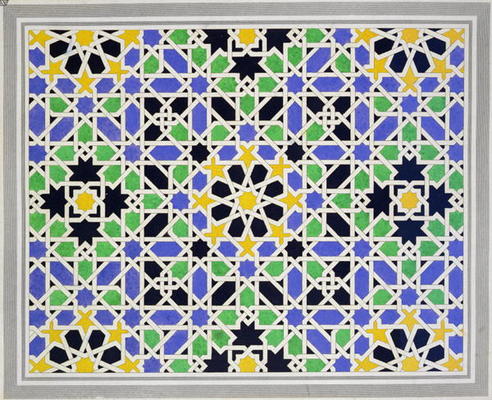 Mosaic in dado of the door in the hall of the Two Sisters, Alhambra, from 'The Arabian Antiquities o à James Cavanagh Murphy
