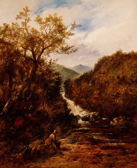 Angler by a Wooded Waterfall à James Charles Ward