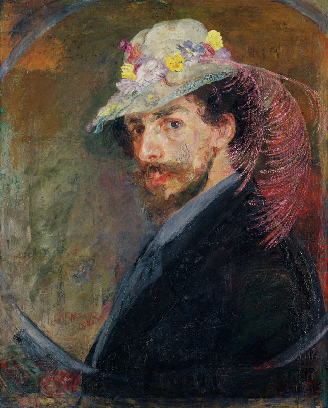 Self Portrait in a Hat with Flowers, 1883 à James Ensor