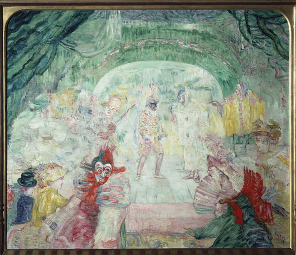 The theater of masks. Painting by James Ensor (1860-1949). Oil on canvas, 1908, expressionism. Thyss à James Ensor