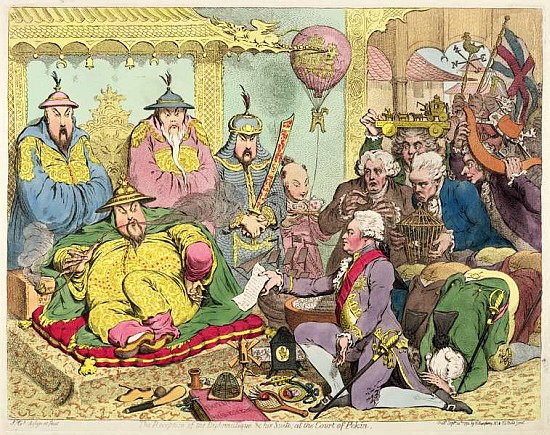 Reception of the Diplomatique and his Suite at the Court of Pekin, c.1793 à James Gillray