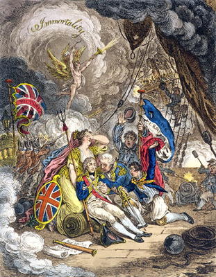 The Death of Admiral Lord Nelson at the Moment of Victory! published by Hannah Humphrey in 1805 (han à James Gillray