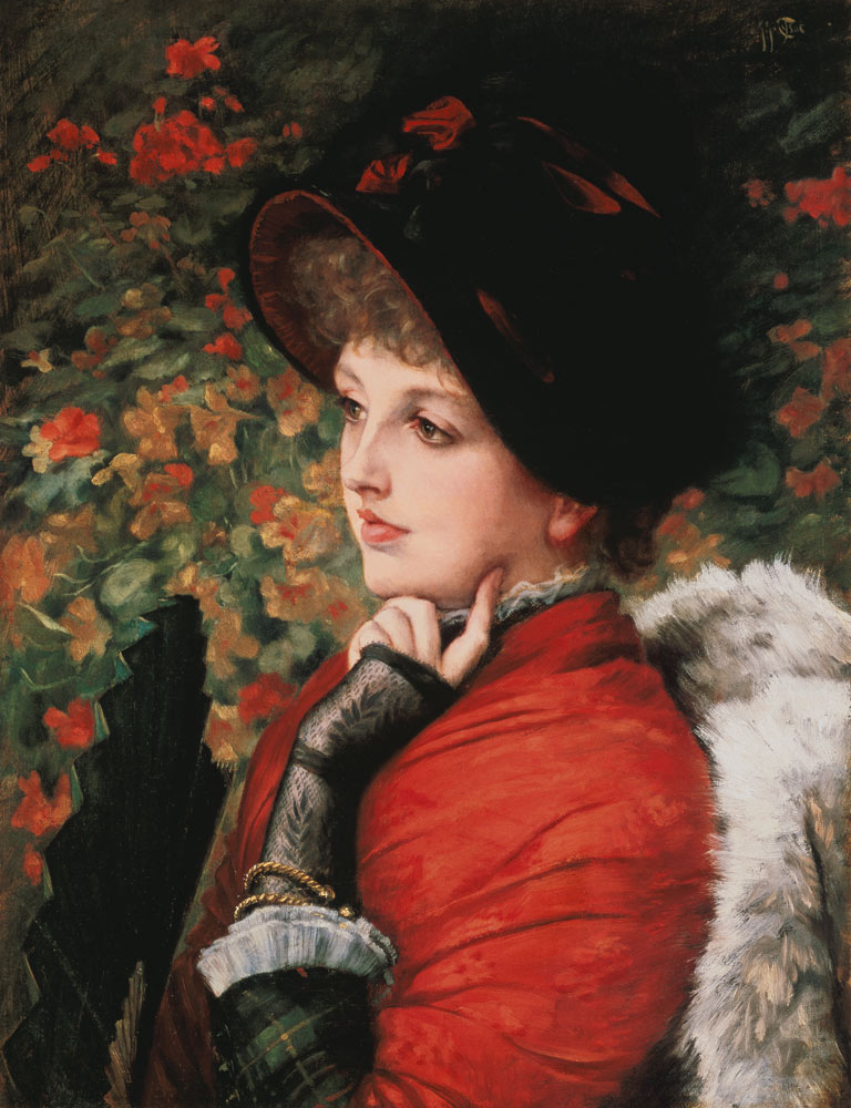 portrait de Kathleen Newton dans la tenue rouge. à James Jacques Tissot