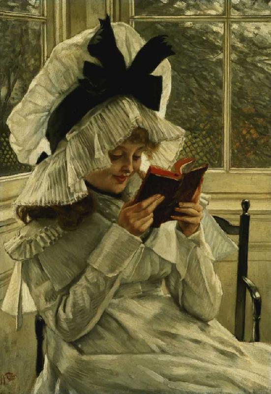Mädchen, ein Buch lesend à James Jacques Tissot