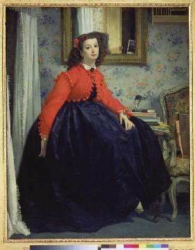 Jeune femme avec le gilet rouge