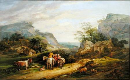 Landscape with figures and cattle à James Leakey