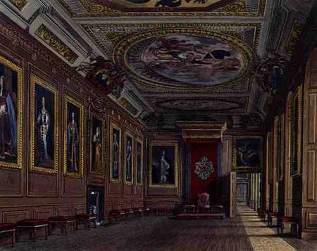 The King's Presence Chamber, Windsor Castle, from 'Royal Residences', engraved by W. J. Bennett, pub à James Stephanoff