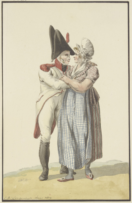 Ein Soldat umarmt eine Frau à Jan Anthonie Langendijk