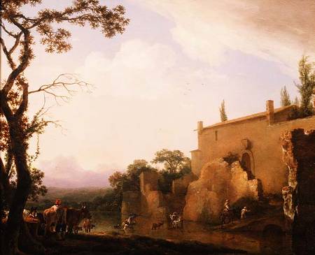 Italianate landscape with figures fording a stream à Jan Asselyn