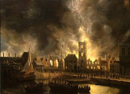 The Great Fire in the Old Town Hall Amsterdam 1652 à Jan Beerstraten