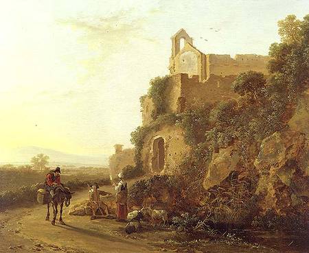 An Italianate landscape with figures on a path à Jan Both