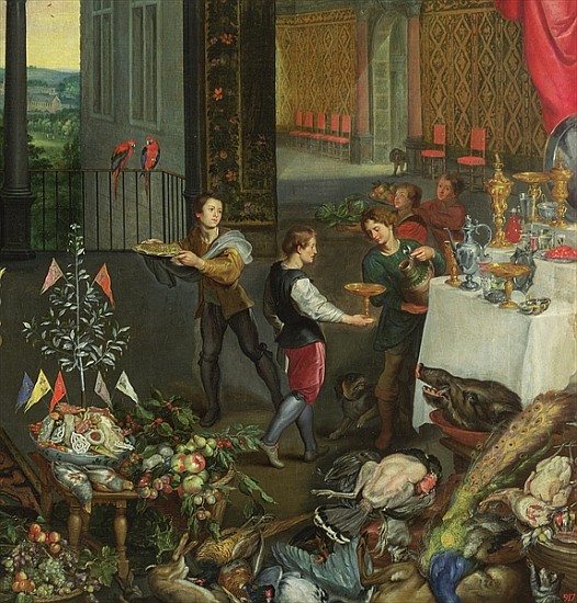 Allegory of Taste, detail of servers bringing wine, 1618 (detail of 61052) à Jan Brueghel l'Ancien