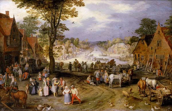 rue de village à Jan Brueghel l'Ancien