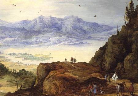 Extensive mountain landscape with a lake à Jan Brueghel l'Ancien