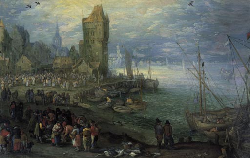 Fischmarkt am Meeresstrand à Jan Brueghel l'Ancien
