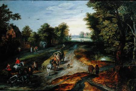 Landscape with a Village Road à Jan Brueghel l'Ancien