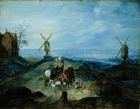 Landscape with Two Windmills à Jan Brueghel l'Ancien