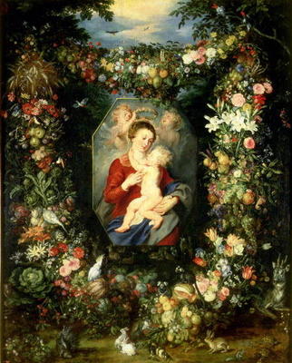 The Virgin and child in a garland of fruit and flowers, c.1614-18 (oil on panel) à Jan Brueghel l'Ancien