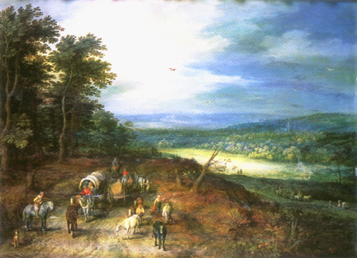 paysage ouvert avec des voyageurs à Jan Brueghel l'Ancien