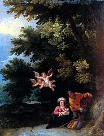 la Sainte Famille avec le repos lors de l'exode d'Egypte à Jan Brueghel le Jeune