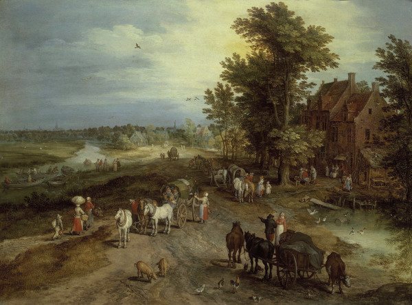 Jan Bruegel t.E./Landscape w.tavern à Jan Brueghel le Jeune