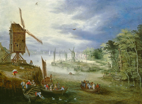 River Landscape with Windmills à Jan Brueghel le Jeune