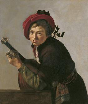 Young Man Playing a Theorbo