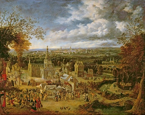 A Fete and View of a City (oil on copper) à Jan Griffier