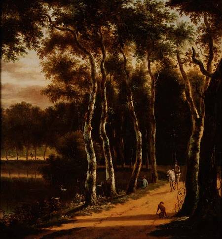 An Avenue of Birches Beside a River à Jan Hackaert