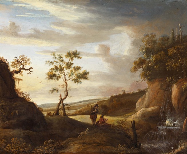 Landscape with an artist who paints a waterfall à Jan Lievens