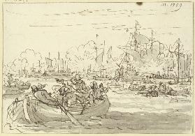 Die spanische Flotte wird im Jahr 1631 von holländischen Schiffen auf der Schelde erobert
