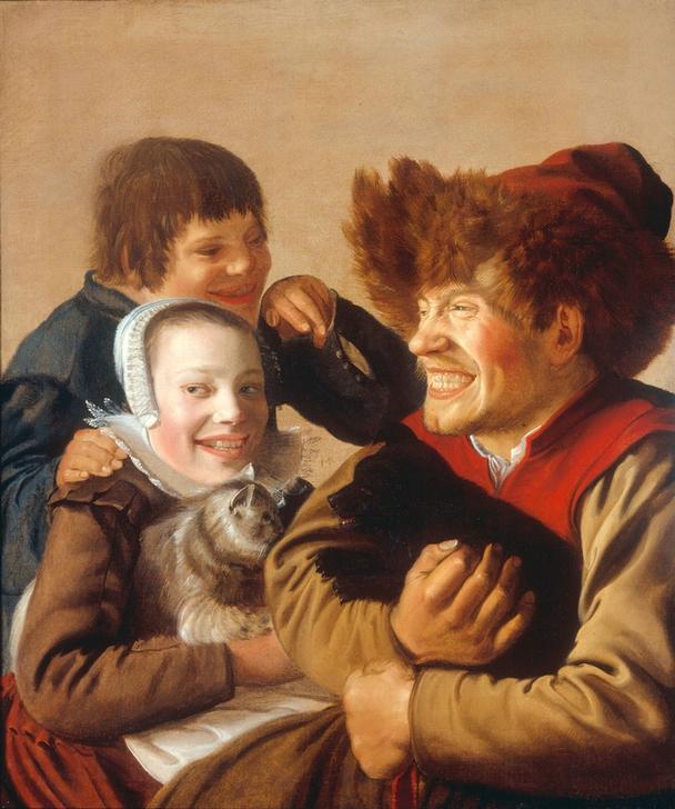 A Grinning Boy in a Fur Hat Holding a Dog, a Girl with a Ca à Jan Miense Molenaer