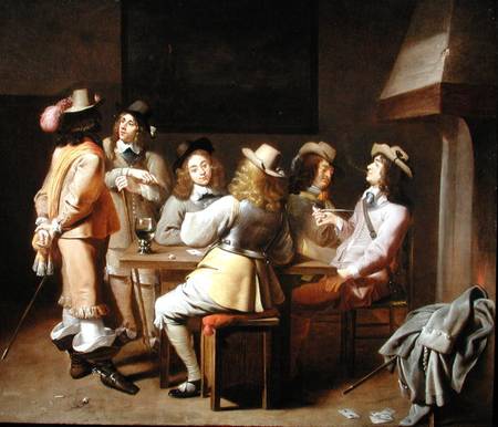 A Guardroom with Soldiers Playing Cards and Smoking at a Table à Jan Olis