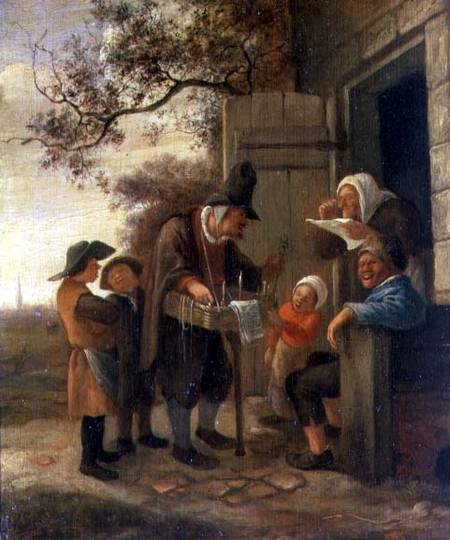 A Pedlar selling Spectacles outside a Cottage à Jan Havickszoon Steen