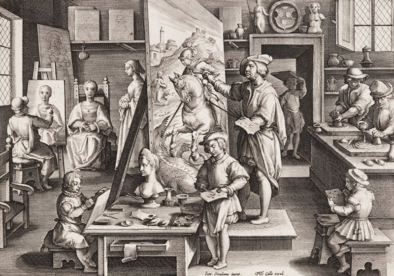  The Invention of Oil Paint, plate 15 from 'Nova Reperta' (New Discoveries) à Jan van der Straet