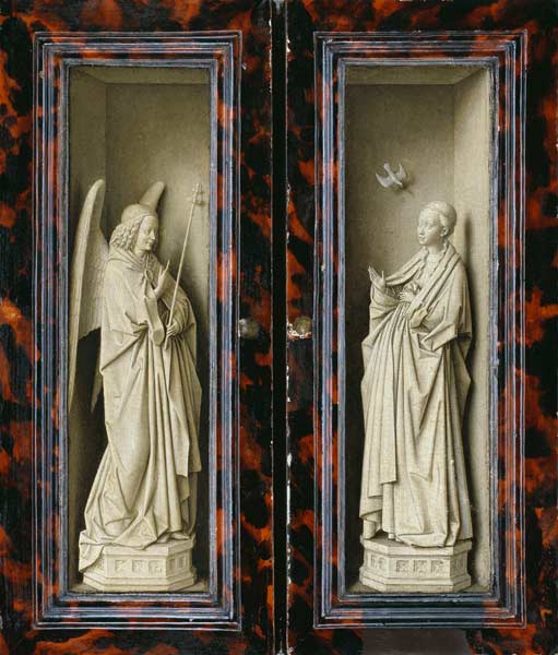 autel latéral : aile gauche et droite extérieure : annonciation à Marie à Jan van Eyck