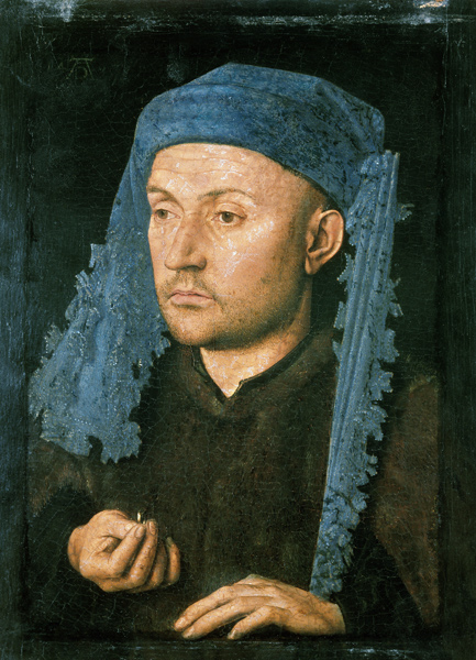 portrait d'un homme avec un couvre-chef bleu à Jan van Eyck