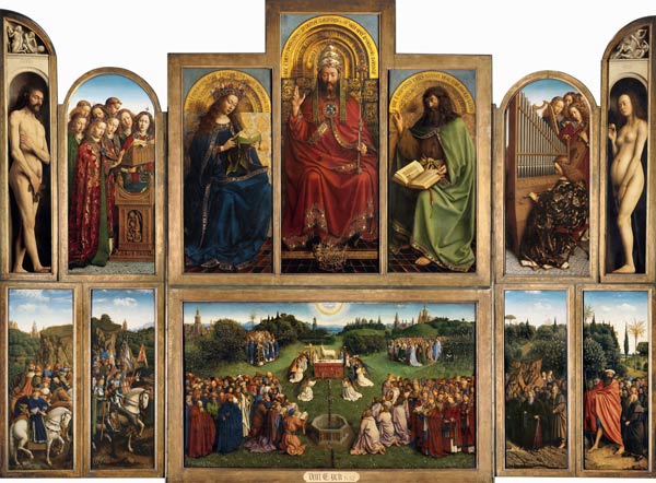 autel de Gent - l'admiration de l'agneau mystique (totaux) à Jan van Eyck