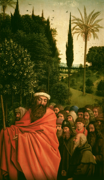 The pilgrims (Det.), v.Eyck,Ghent Altar à Jan van Eyck
