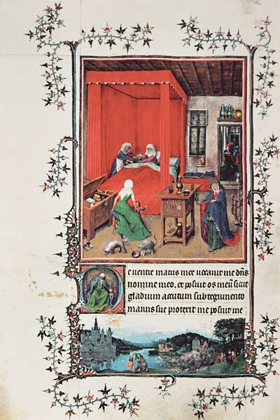 f.93v The Birth of John the Baptist and the Baptism of Christ, from the 'Hours of Milan', 1422 à Jan van Eyck
