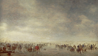 Eisfläche mit vielen Schlittschuhläufern à Jan van Goyen
