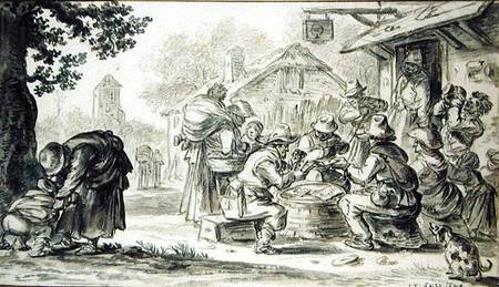 A Farmers' Card Game in front of the Inn, 1624 (pencil, pen and ink and brush on à Jan van Goyen