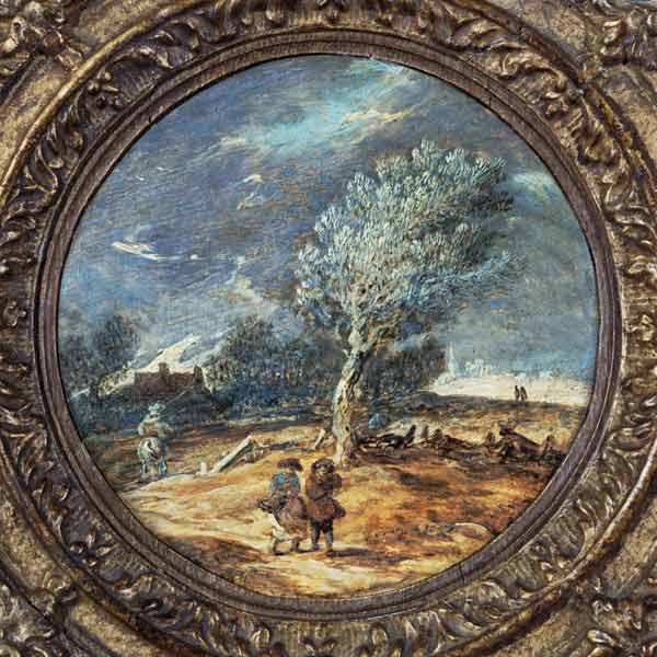 Figures crossing a heath with a brisk wind blowing à Jan van Goyen