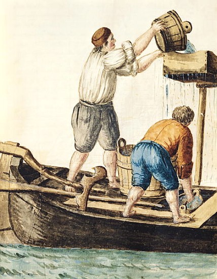 Boatmen Pouring Fresh Water into the Pipelines à Jan van Grevenbroeck