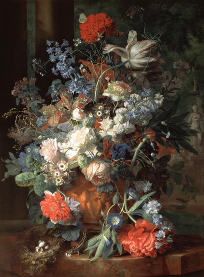 Bouquet de fleurs dans un paysage à Jan van Huysum