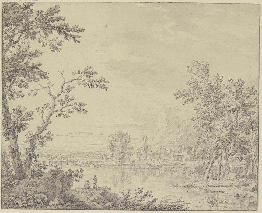 Landschaft mit einer Stadt am Wasser à Jan van Huysum