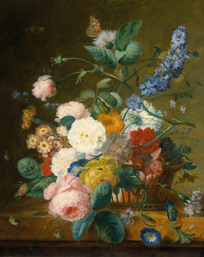 Still life with Flowers in a Basket à Jan van Huysum